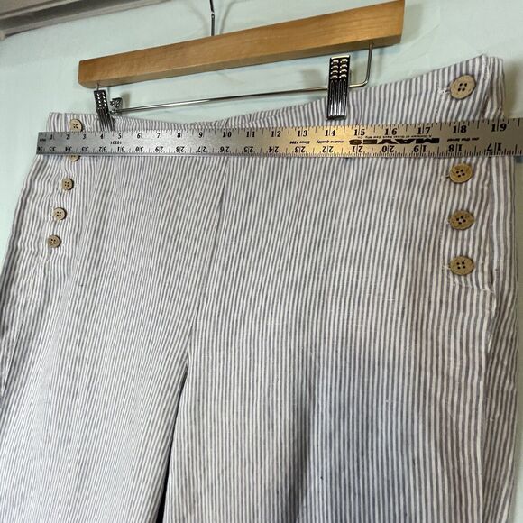 J Jill Love Linen Button Side Nautical Pants Crop Blue Stripe SIZE LARGE Womens - Picture 7 of 13
